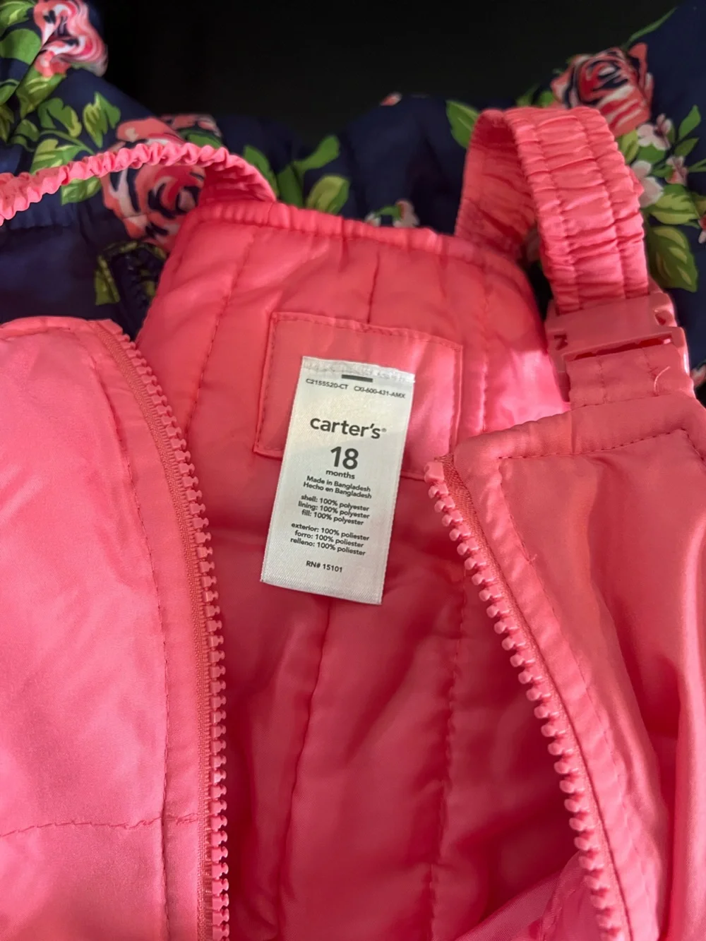 Carter's Coral-Pink Quilted Puffer Jacket and snow suit - Picture 2 of 4